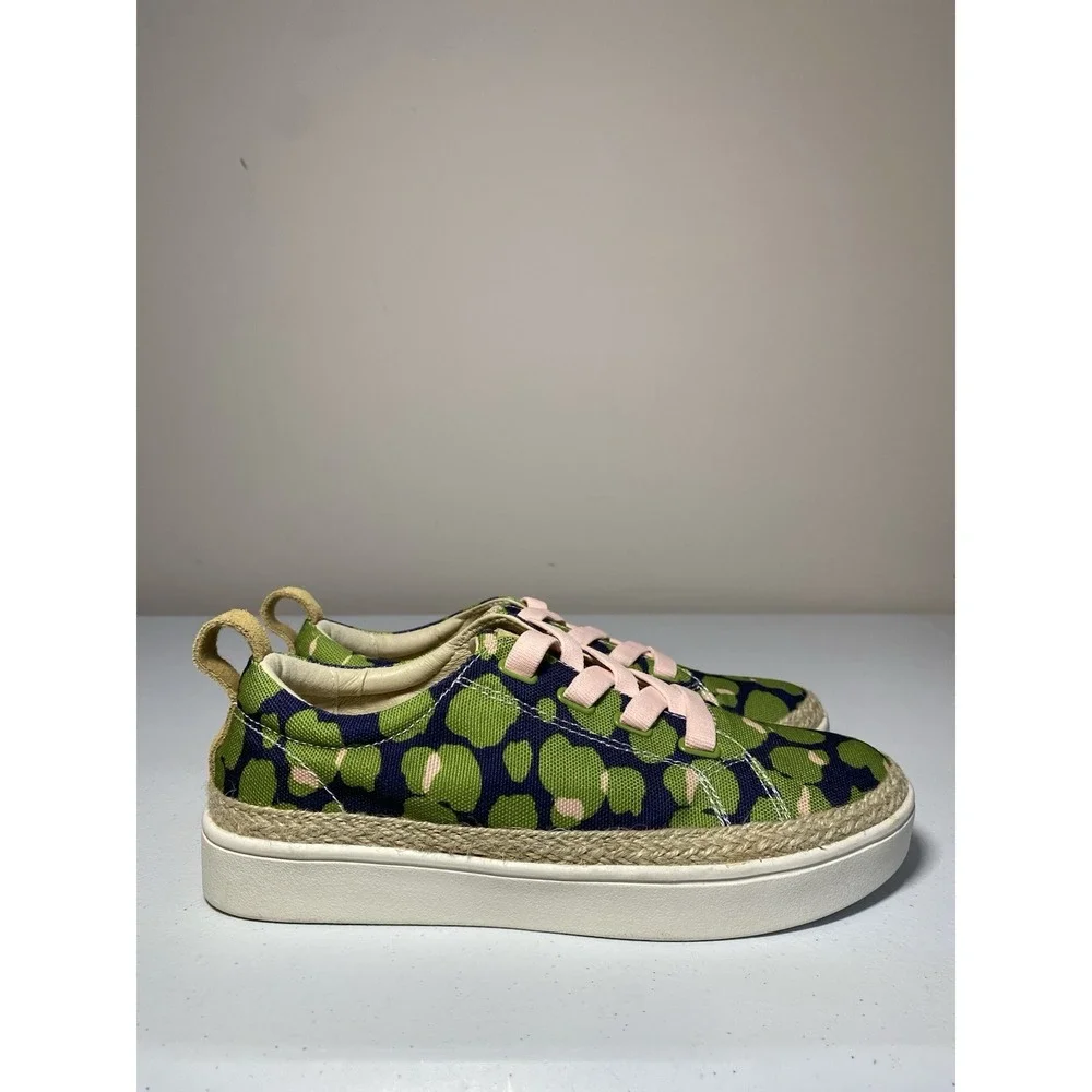 Spenco Jute Trim Malibu Bokeh Slip On‎ Sneaker Womens 7 D Wide Navy Green Pink